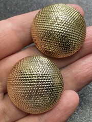 Vintage High End Large 1.2” Textured Gold Tone Domed Clip Earrings