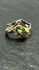 Vintage Art Nouveau Style Peridot Sterling Silver and 14K YG Vermeil Ring Size 8