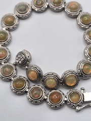 Vintage 925 Sterling Silver Natural Opal Beaded Bezel Link Bracelet 7″