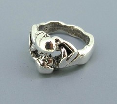 Vintage Hand Crafted Kissing Couple Abstract Design Ring In Sterling Silver 3.5