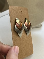 Vintage Copper Brass Gold Silver Mixed Metal Tone Diamond Drop Earrings 1”