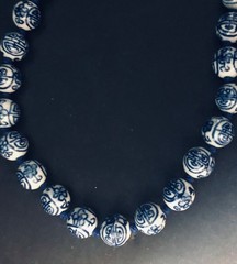 Asian Style Oriental Jewelry-Boho Necklace Porcelain Blue And White Longevity