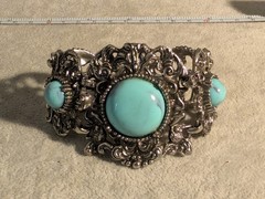 Wide Vintage Faux Turquoise Filigree Bracelet! 2.25in Wide In Front!
