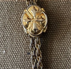 Vintage Gold Tone Ornate Photo Locket Necklace Adjustable Double Chain Bolo
