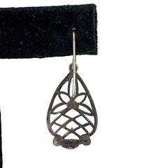 Vintage Sterling Filigree French Wire Teardrop Earrings Marked 925 Weave Flower