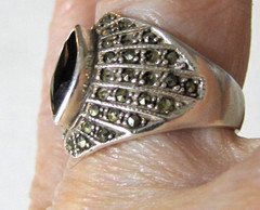 Sterling Silver Garnet Marcasite Ring Red Marquise Stone Missing Marcasites CW