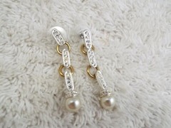 Silvertone Goldtone Rhinestone Bead Bar Link Pierced Earrings (B45)