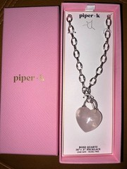 Piper.k Rose Quartz heart pendant necklace 16”+3”silver tone leadsafe nickelfree