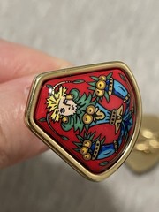 Hermès Vintage Enamel Clip-On Earrings Red with Tribal Figure Design Gold Tone