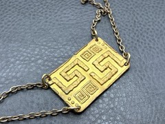 VTG Gold Tone Greek Key Station Etruscan Style Necklace or Belt 42″ Long Chain