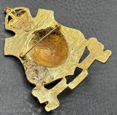 HUGE Accessocraft NYC 80s Vintage Leo Lion Shield Crown Brooch Gold Tone Enamel