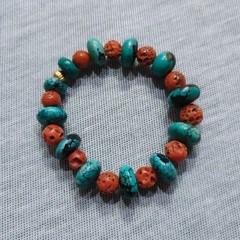 Natural Turquoise Coral Beads Bracelet Handmade Gemstone Stretch Jewelry