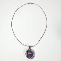 VINTAGE Blue Palm Tree Crescent Moon Pendant Necklace, Estate Jewelry, READ