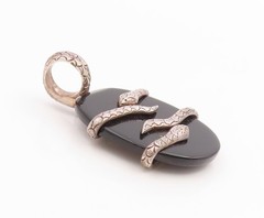 925 Sterling Silver Vintage Pendant Black Onyx Classic Entwined Snake PT26095
