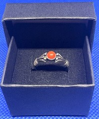 A24 Antique Filigree 925 Silver Ring size 5.25 Red Coral 1920s Italy
