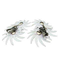 1950s Lavender Plastic Triple Floral Ear Climber Clip Earrings with Rhinestones