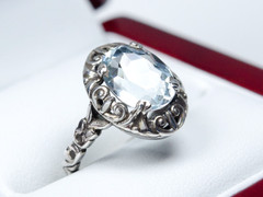 Antique Silver Ring Natural 5.50 ct Aquamarine Victorian Jugendstil Style