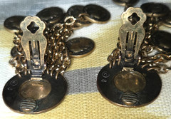 Vintage Signed BLANCA Runway Clip Long Drop Gold Tone Round Faux Coins Etruscan