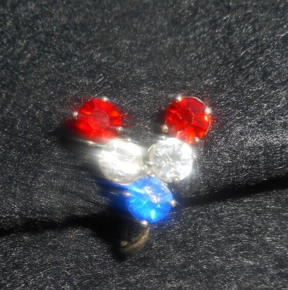 Vintage Sterling SIlver SINGLE Screw-Back “V” Victory Earring-Red/White./Blue