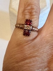 Antique Victorian, Ring, Garnet And Seed Pearls, 10 K Gold