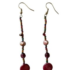 Pink Shell Beaded Dangle Earrings Boho Coastal Beach Mermaidcore Statement