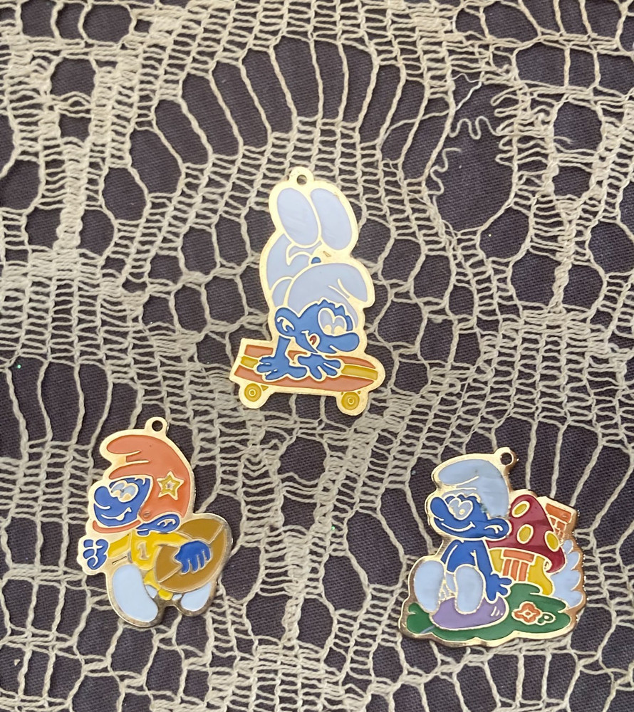 Vintage 80s Smurfs Charms 1980s Enamel Metal Cartoon Nostalgia Retro Jewelry