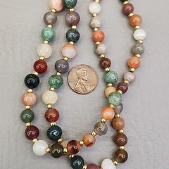 Vintage Stone Beaded Necklace 9mm Round Multicolor Assorted 28″
