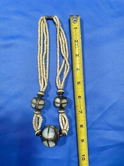 Vintage Bead Ethnic Boho Silver tone Bone / metal/ mother of pearl Necklace