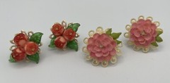 VINTAGE Clip On Twist Back Earrings 2 Pairs Plastic Flowers Pink Red