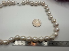 20” White Big Edison Pearl Necklace, 925 Sterling Silver