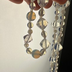 Vintage Opalite Glass Bead Necklace 31″ Faceted Round Hook Clasp Adjustable