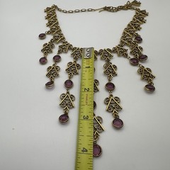 Vintage Etruscan Revival Necklace Purple Crystal Chandelier Victorian Gothic 17″