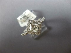 ESTATE .99CT DIAMOND 14KT WHITE GOLD 3D ROUND & PRINCESS HALO ENGAGEMENT RING