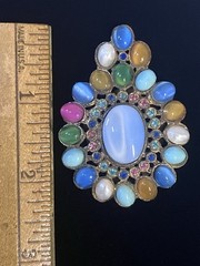 Vintage Rainbow thermoset moonglow cabochon cluster And Rhinestone Dress clip