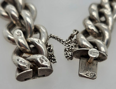 Sterling Silver CHUNKY CURB LINK Charm Bracelet Size 7 Vintage 21 grams