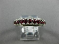ESTATE .99CT DIAMOND & AAA RUBY 14K WHITE GOLD 3D 3 ROW WEDDING ANNIVERSARY RING