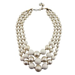 Vintage MCM 1950s 1960s Japan Layered Triple Strand Beads Gold Tone 16″ Necklace