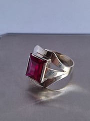 Old Vintage Soviet Union Silver 875 Ring USSR Red Stone Ruby Size US 7 (17 mm)