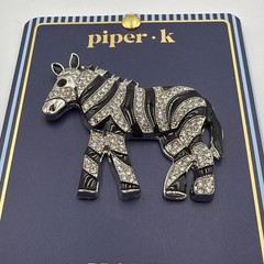 Piper K Zebra Brooch Glass Stones & Hand Painted (2.5″ x 2″) **NEW ON CARD**