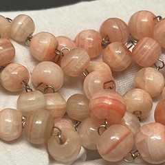 VTG Banded Calcite Necklace round beads 20″ Graduated Pink coral peach colors