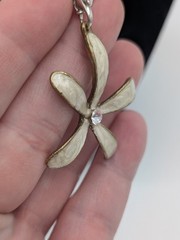 Vintage Alloy Enameled Metal Daisy Flower Pendant Rhinestone Center OOAK