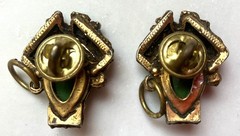 Vintage SELRO SELINI Buccaneers PIRATES. Set of 2 green & gold tone Pins. 1950s.