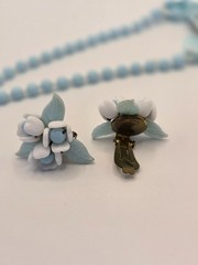 Vintage W. Germany light blue & white bead floral necklace and earrings jewelry
