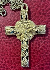 Lovely 24″ Goldtone Chain And 2.50″ Cross Pendant with PolishedTurquoise Nuggets