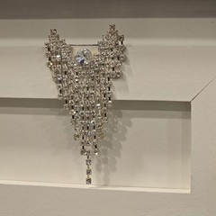 Antique Dramatic Rhinestone Brooch Cascading Fringe Rivoli Center Stone art deco