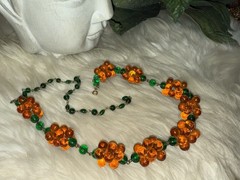 Louis Rousselet Rare Gorgeous Gripoix Green & Amber Glass In 25 Inches Long! D5