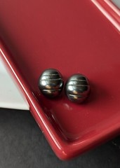 Vintage Gun Metal Grey Black Dome Cushion Button Larva Quilted Clip Earrings