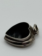 Vintage Sterling Silver Black Onyx Heart Locket Pendant