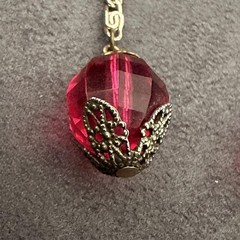 Vintage Ruby Red Pink Crystal Dangle Earrings AB Rhinestone Screw Back Gold Tone