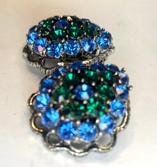 Weiss Rhinestone Earrings Green & Blue Prong Set Stones Signed Vintage Jewelry